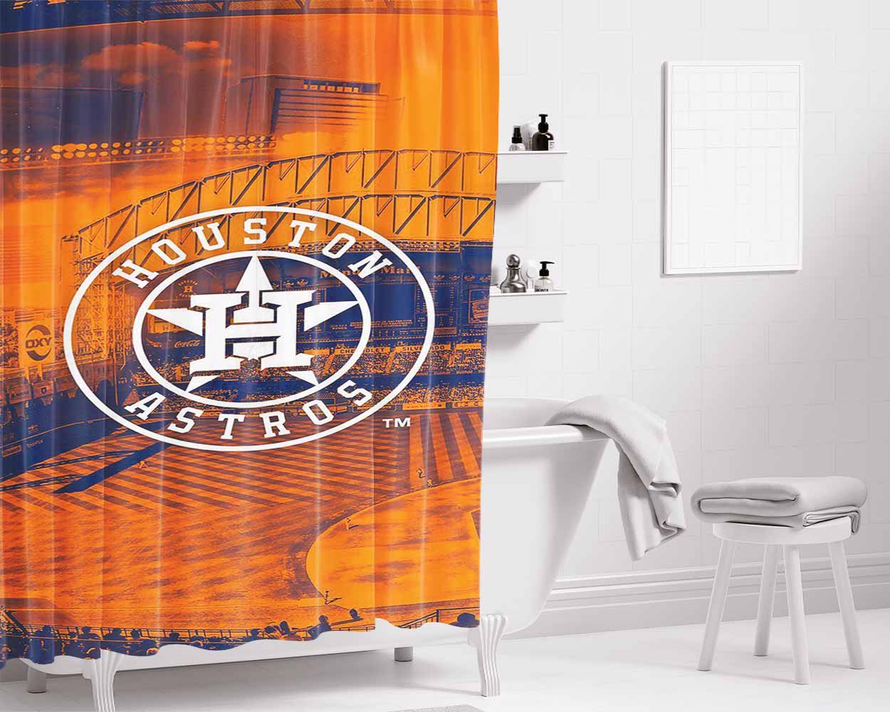 Houston Astros Wallpaper Bathroom Shower Curtain Fabric Waterproof | 66 X 72 Inch