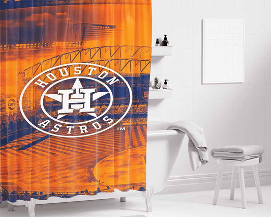 Houston Astros Wallpaper Bathroom Shower Curtain Fabric Waterproof | 66 X 72 Inch