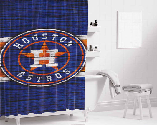 Houston Astros Wood Logo Bathroom Shower Curtain Fabric Waterproof | 66 X 72 Inch