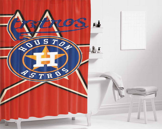 Houston Astros Bathroom Shower Curtain Fabric Waterproof | 66 X 72 Inch