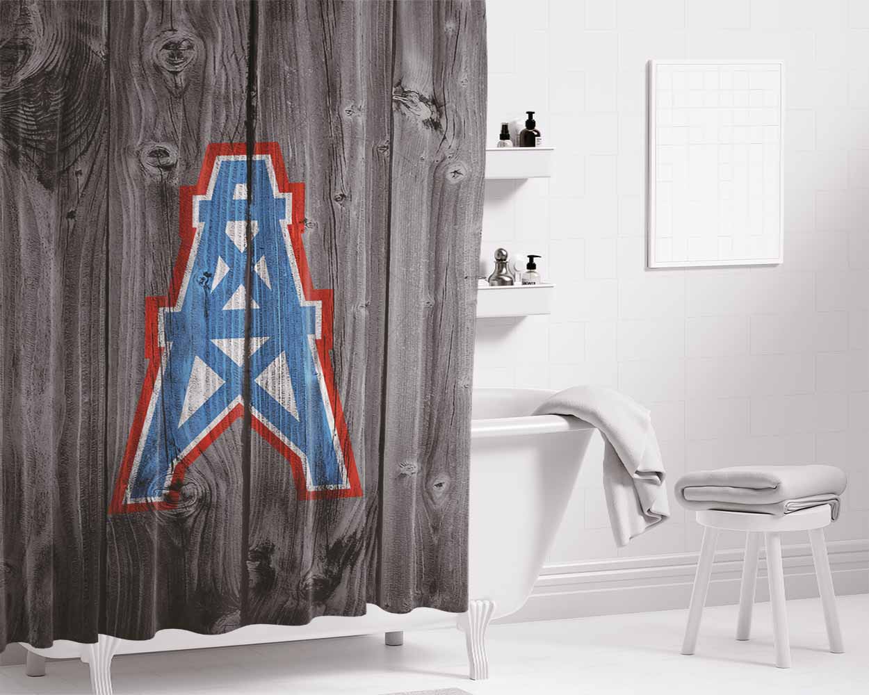 Houston Oilers Nfl Logo Dark Wood Wallpaper Bathroom Shower Curtain Fabric Waterproof | 66 X 72 Inch
