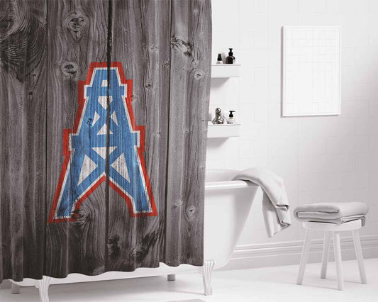Houston Oilers Nfl Logo Dark Wood Wallpaper Bathroom Shower Curtain Fabric Waterproof | 66 X 72 Inch