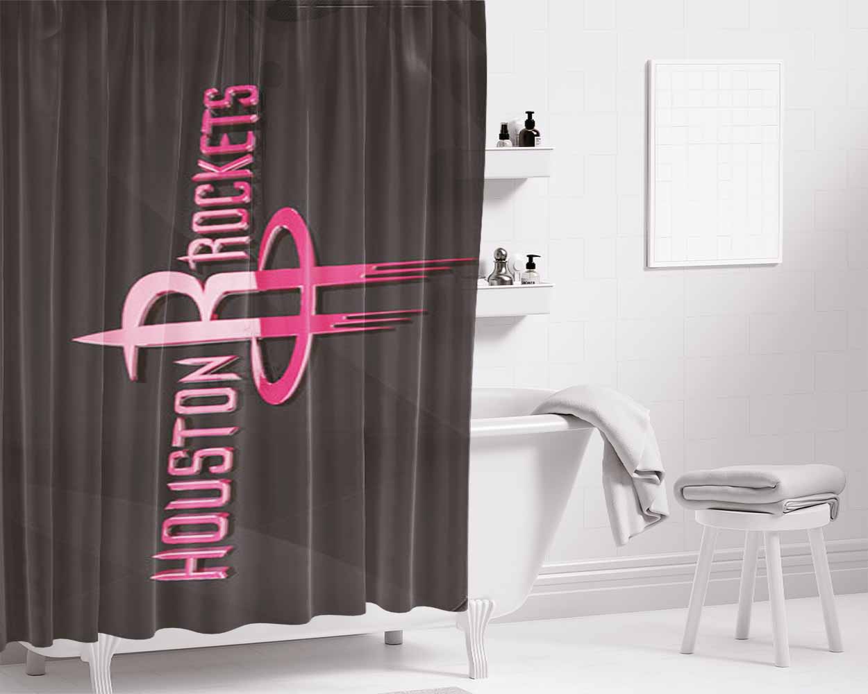Houston Rockets 3D Bathroom Shower Curtain Fabric Waterproof | 66 X 72 Inch