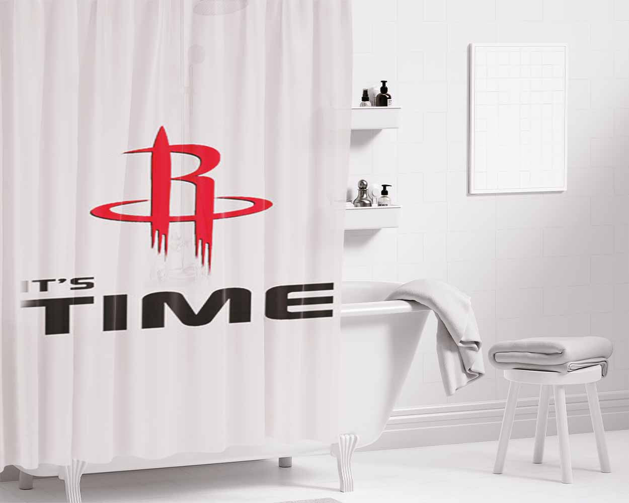 Houston Rockets Its Time Bathroom Shower Curtain Fabric Waterproof | 66 X 72 Inch