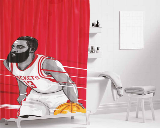 Houston Rockets James Harden Bathroom Shower Curtain Fabric Waterproof | 66 X 72 Inch