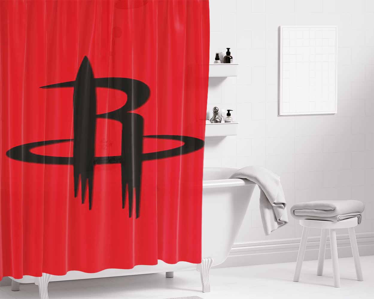 Houston Rockets Logo Red Bathroom Shower Curtain Fabric Waterproof | 66 X 72 Inch