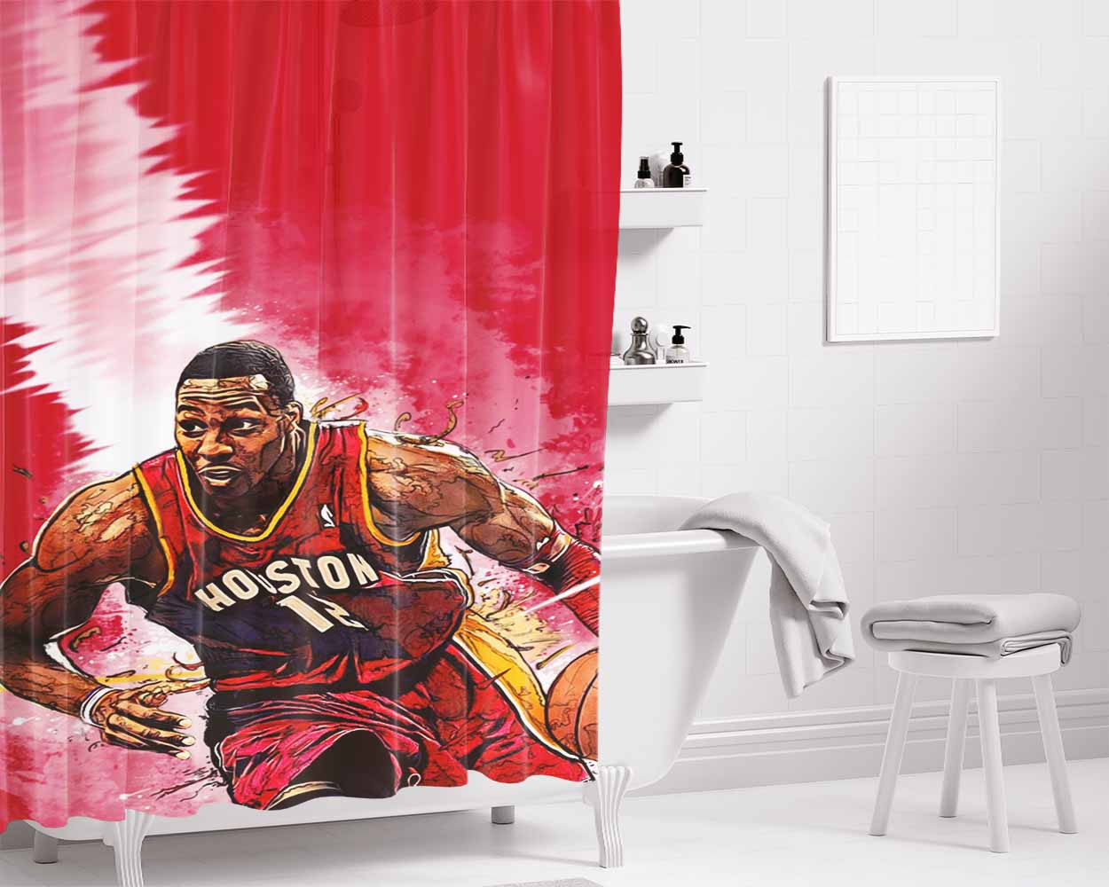 Houston Rockets Player Bathroom Shower Curtain Fabric Waterproof | 66 X 72 Inch