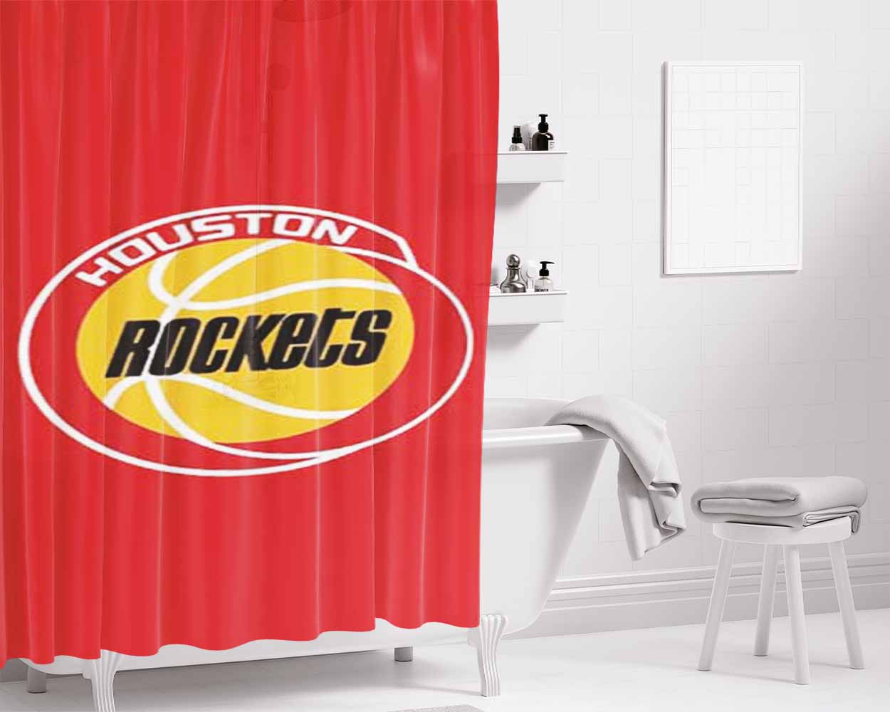 Houston Rockets Red Logo Bathroom Shower Curtain Fabric Waterproof | 66 X 72 Inch