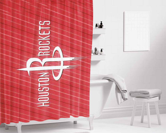 Houston Rockets Stripes Bathroom Shower Curtain Fabric Waterproof | 66 X 72 Inch