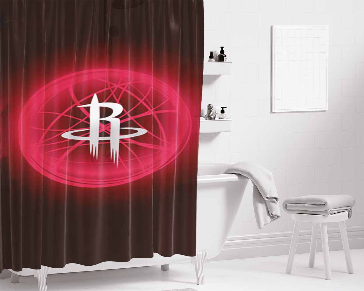 Houston Rockets Symbol Bathroom Shower Curtain Fabric Waterproof | 66 X 72 Inch