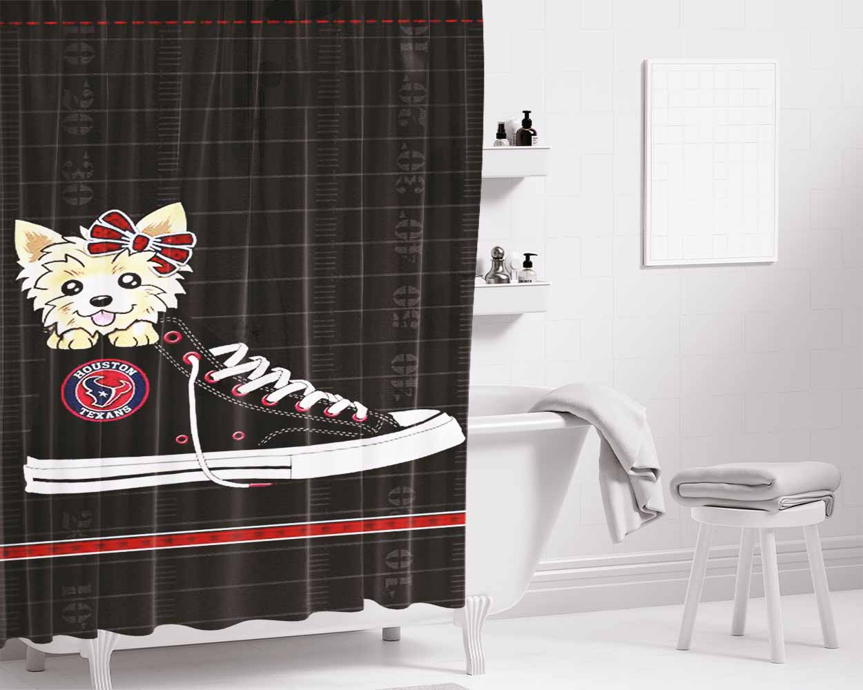 Houston Texans High Waist And Dog Bathroom Shower Curtain Fabric Waterproof | 66 X 72 Inch