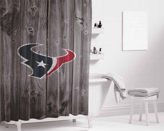 Houston Texans Logo Logo Dark Wood Wallpaper Bathroom Shower Curtain Fabric Waterproof | 66 X 72 Inch