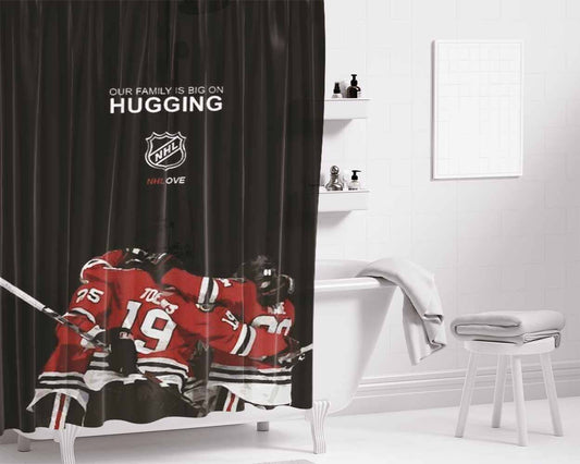Hugging Nhl Hockey Bathroom Shower Curtain Fabric Waterproof | 66 X 72 Inch