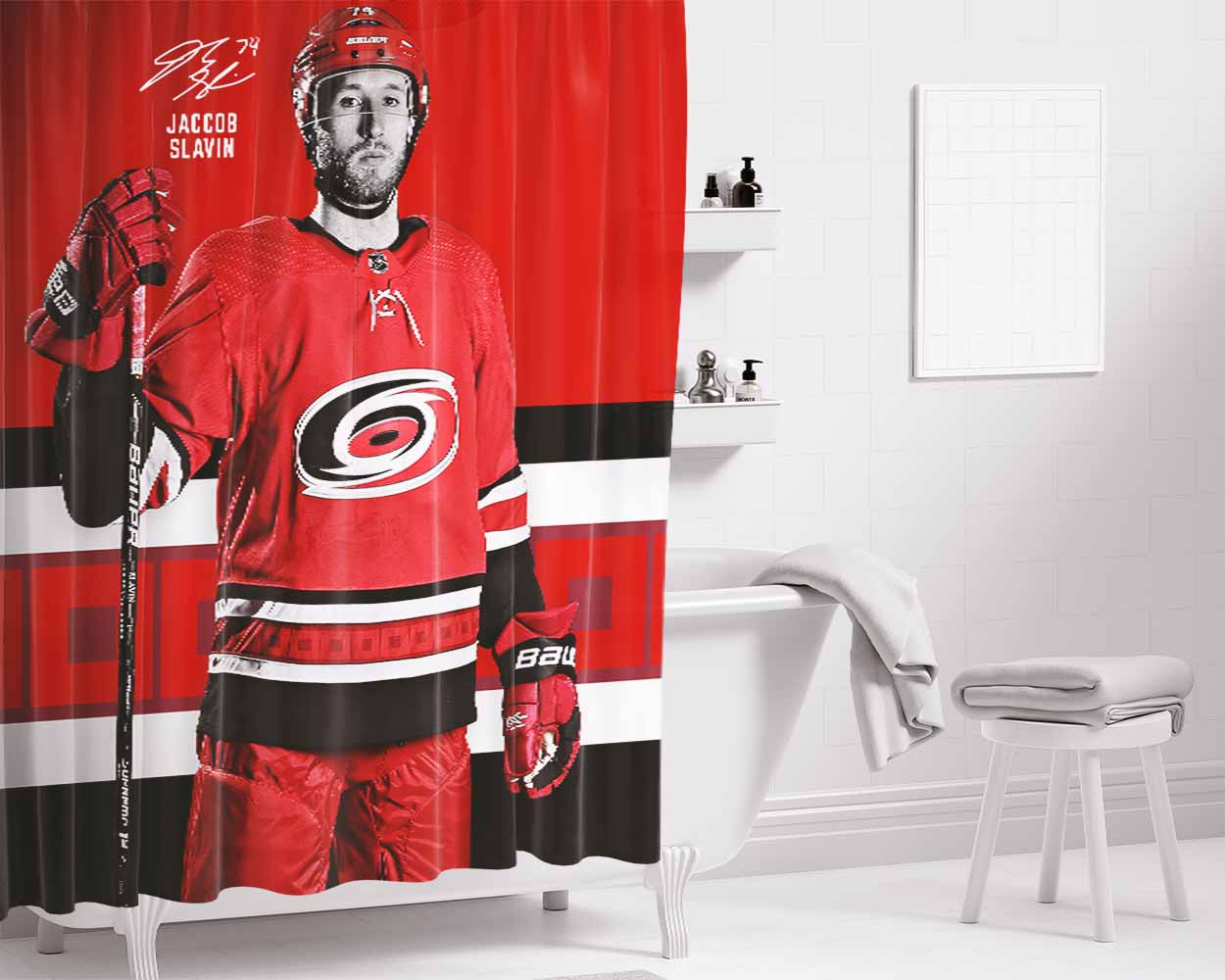 Hurricanes Uniform Nhl Bathroom Shower Curtain Fabric Waterproof | 66 X 72 Inch