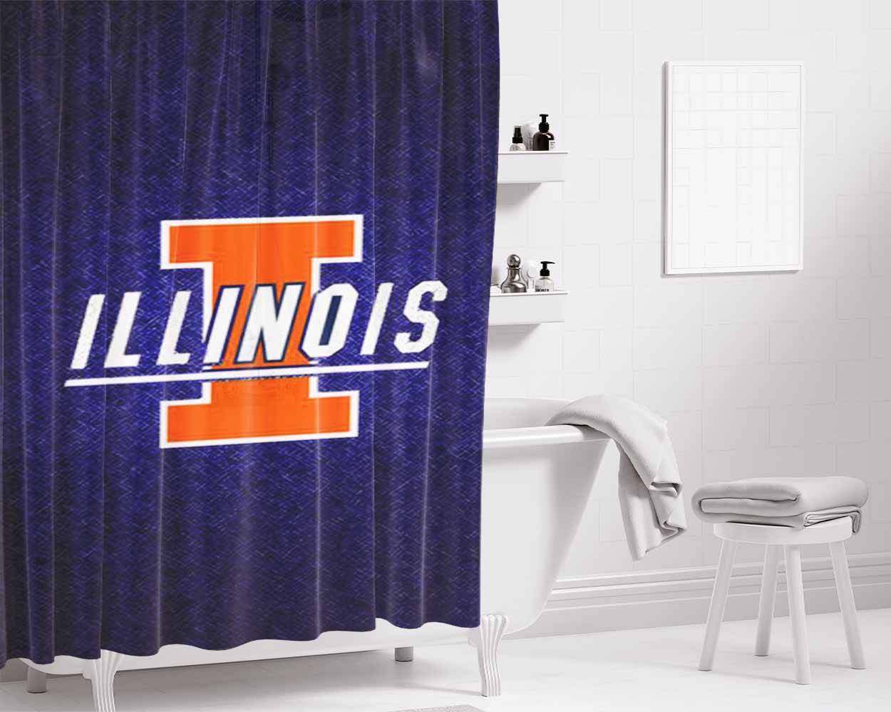 Illinois Fighting Logo Bathroom Shower Curtain Fabric Waterproof | 66 X 72 Inch