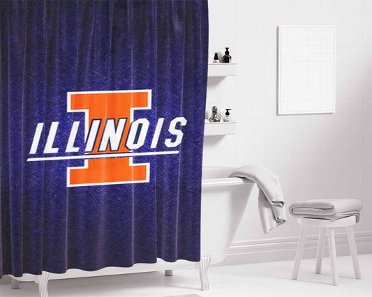 Illinois Fighting Logo Bathroom Shower Curtain Fabric Waterproof | 66 X 72 Inch