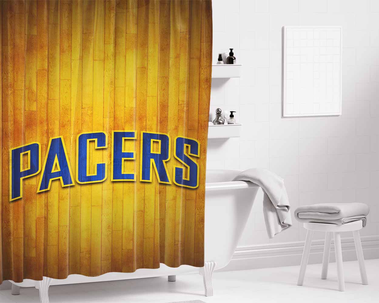 Indiana Pacers Hardwood 2 Bathroom Shower Curtain Fabric Waterproof | 66 X 72 Inch