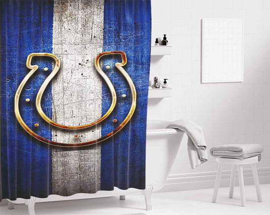Indianapolis Colts Logo Stripes Bathroom Shower Curtain Fabric Waterproof | 66 X 72 Inch