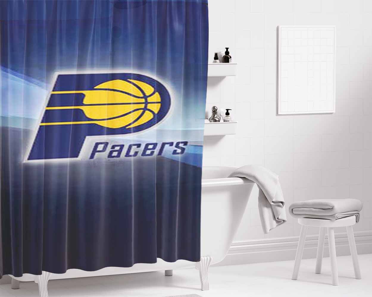 Indy Pacers Logo Texture Bathroom Shower Curtain Fabric Waterproof | 66 X 72 Inch