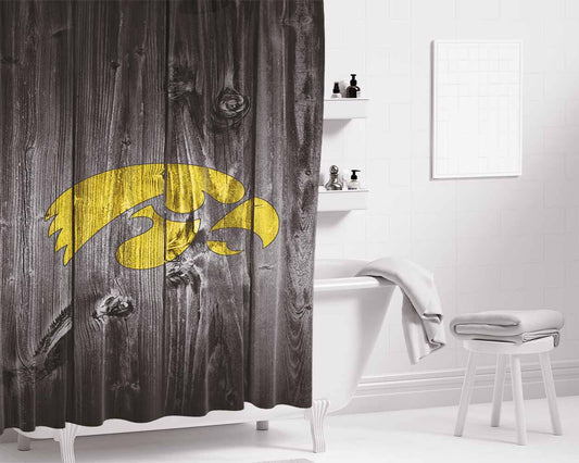 Iowa Hawkeyes Nba Logo Dark Wood Wallpaper Bathroom Shower Curtain Fabric Waterproof | 66 X 72 Inch