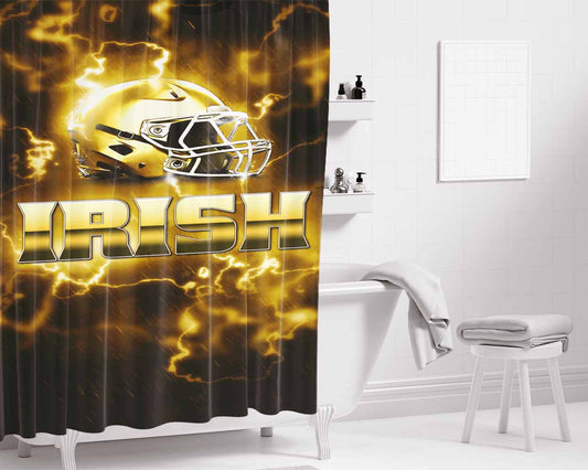 Irish Team Helmet Gold Notre Dame Bathroom Shower Curtain Fabric Waterproof | 66 X 72 Inch