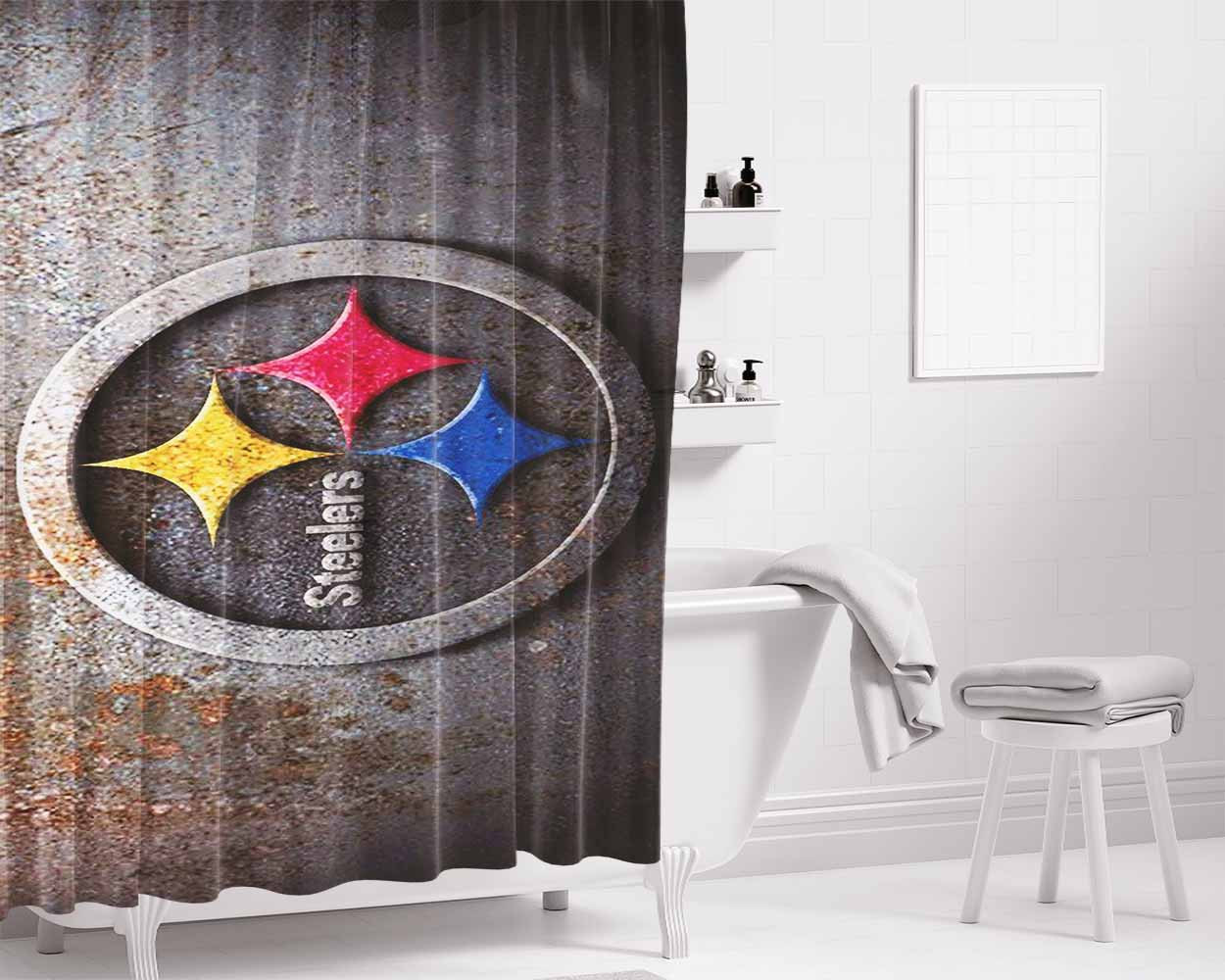 Iron Vintage Symbol Logo Pittsburgh Steelers Bathroom Shower Curtain Fabric Waterproof | 66 X 72 Inch