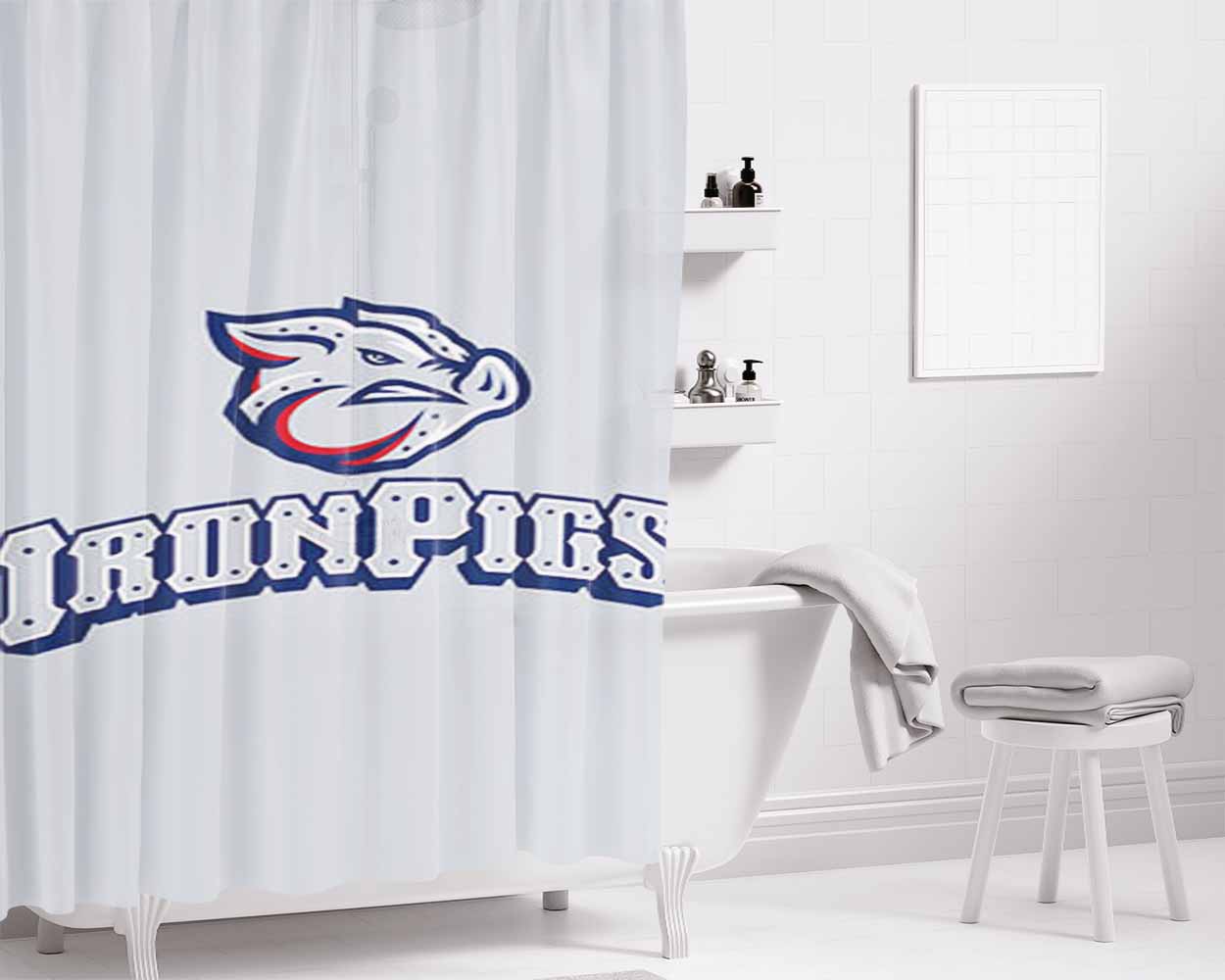 Ironpigs Baseball Logo Gray Bathroom Shower Curtain Fabric Waterproof | 66 X 72 Inch