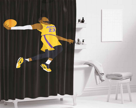 Jame Lebron Jump Slamdunk Nba Lakers Bathroom Shower Curtain Fabric Waterproof | 66 X 72 Inch