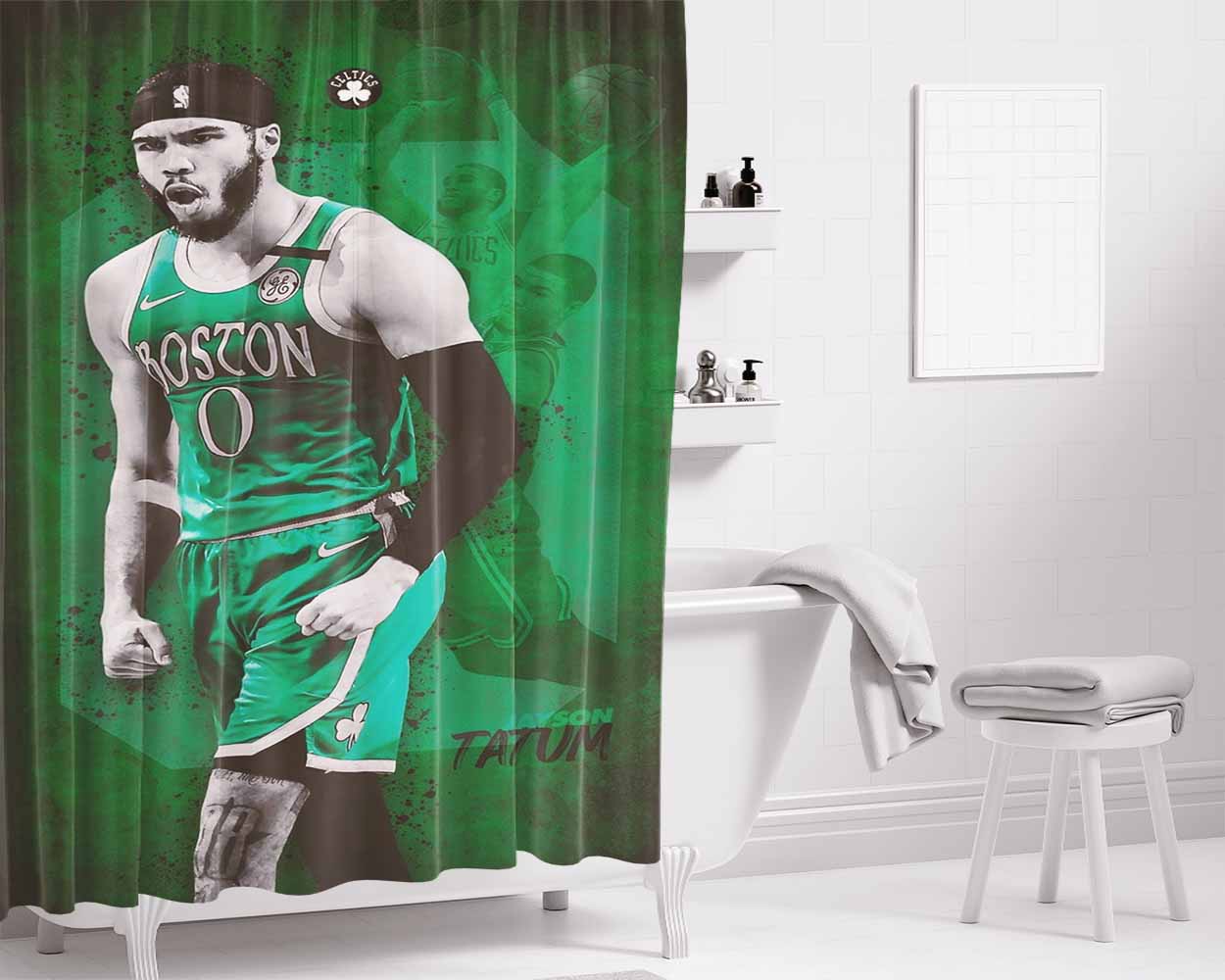 Jayson Tatum, Boston Bathroom Shower Curtain Fabric Waterproof | 66 X 72 Inch