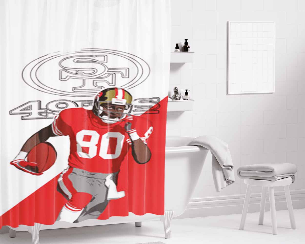 Jerry Rice San Francisco 49Ers Bathroom Shower Curtain Fabric Waterproof | 66 X 72 Inch