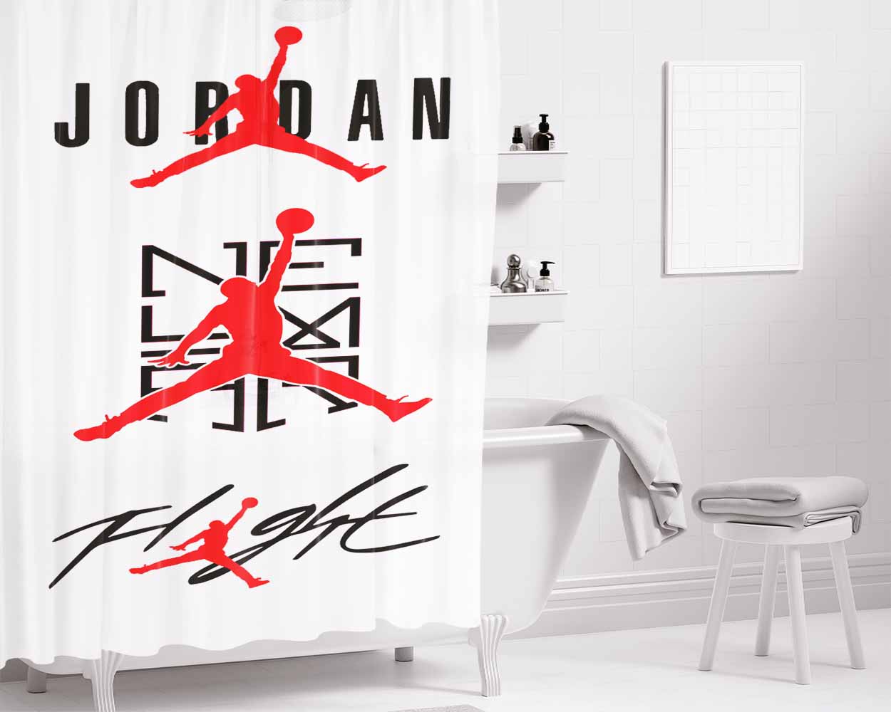Jordan Logo Bathroom Shower Curtain Fabric Waterproof | 66 X 72 Inch