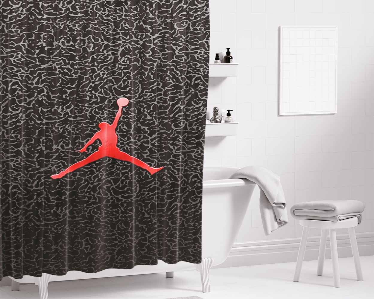 Jordan Nba Texture Bathroom Shower Curtain Fabric Waterproof | 66 X 72 Inch