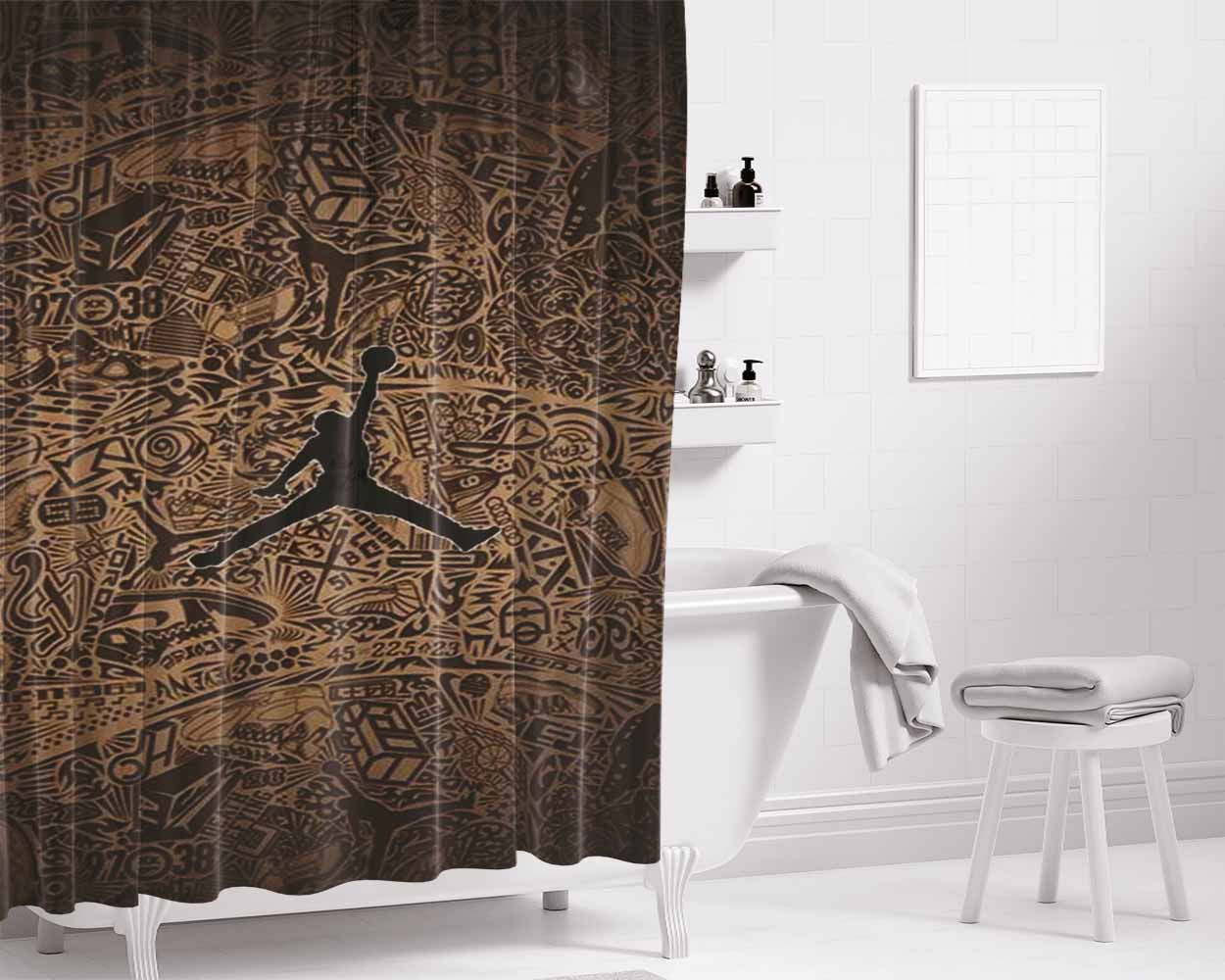 Jordan Pattern Bathroom Shower Curtain Fabric Waterproof | 66 X 72 Inch