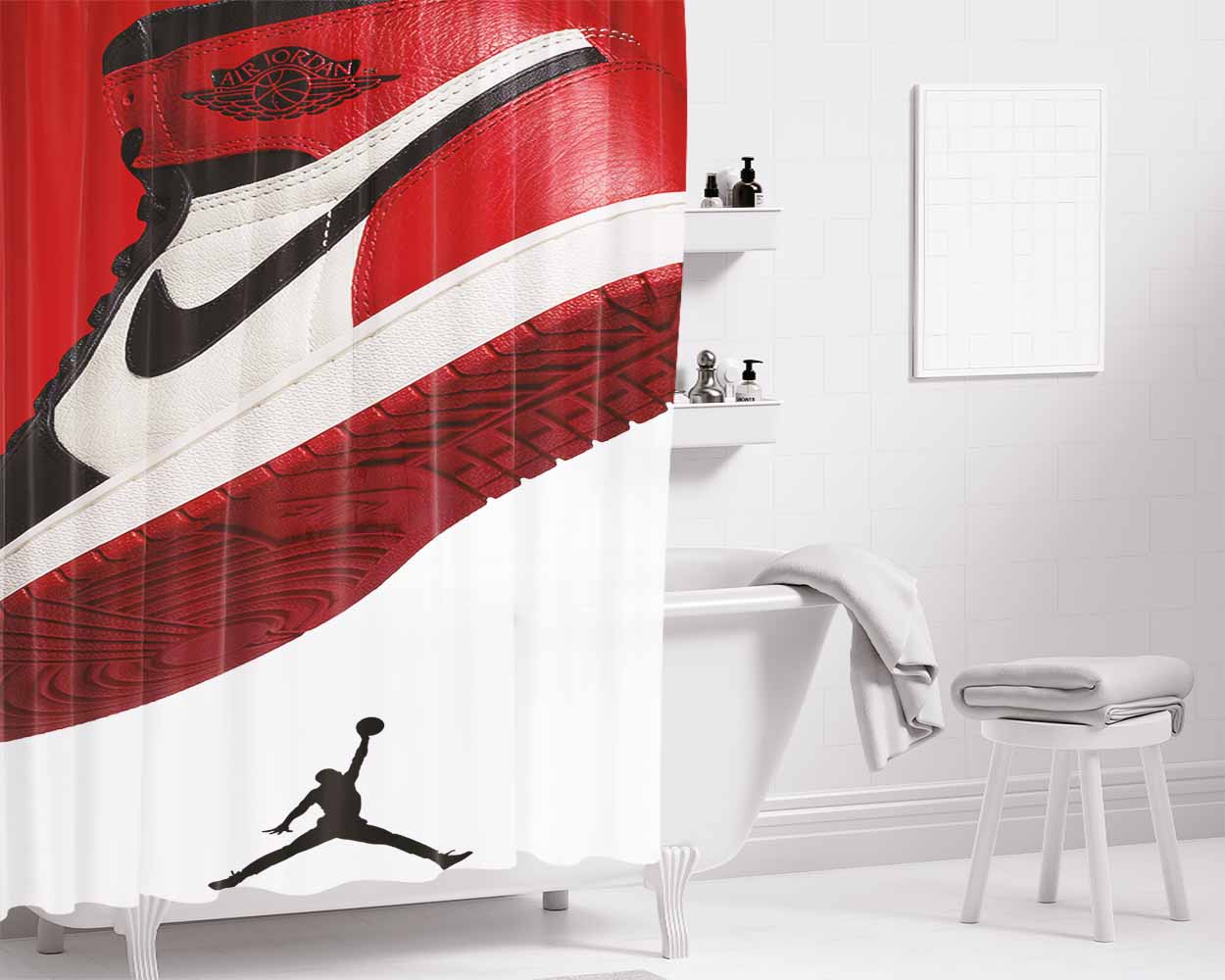 Jordan Retro Sneaker Bathroom Shower Curtain Fabric Waterproof | 66 X 72 Inch