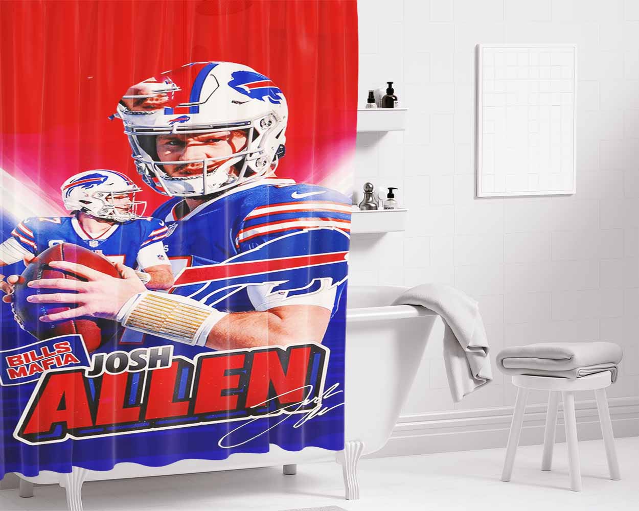Josh Allen Buffalo Bills 1 Bathroom Shower Curtain Fabric Waterproof | 66 X 72 Inch