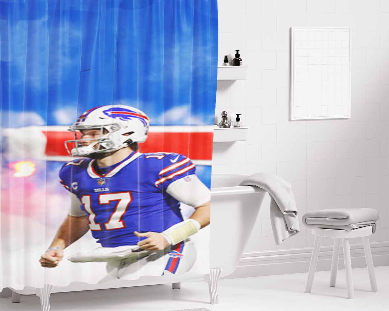 Josh Allen Buffalo Bills Bathroom Shower Curtain Fabric Waterproof | 66 X 72 Inch