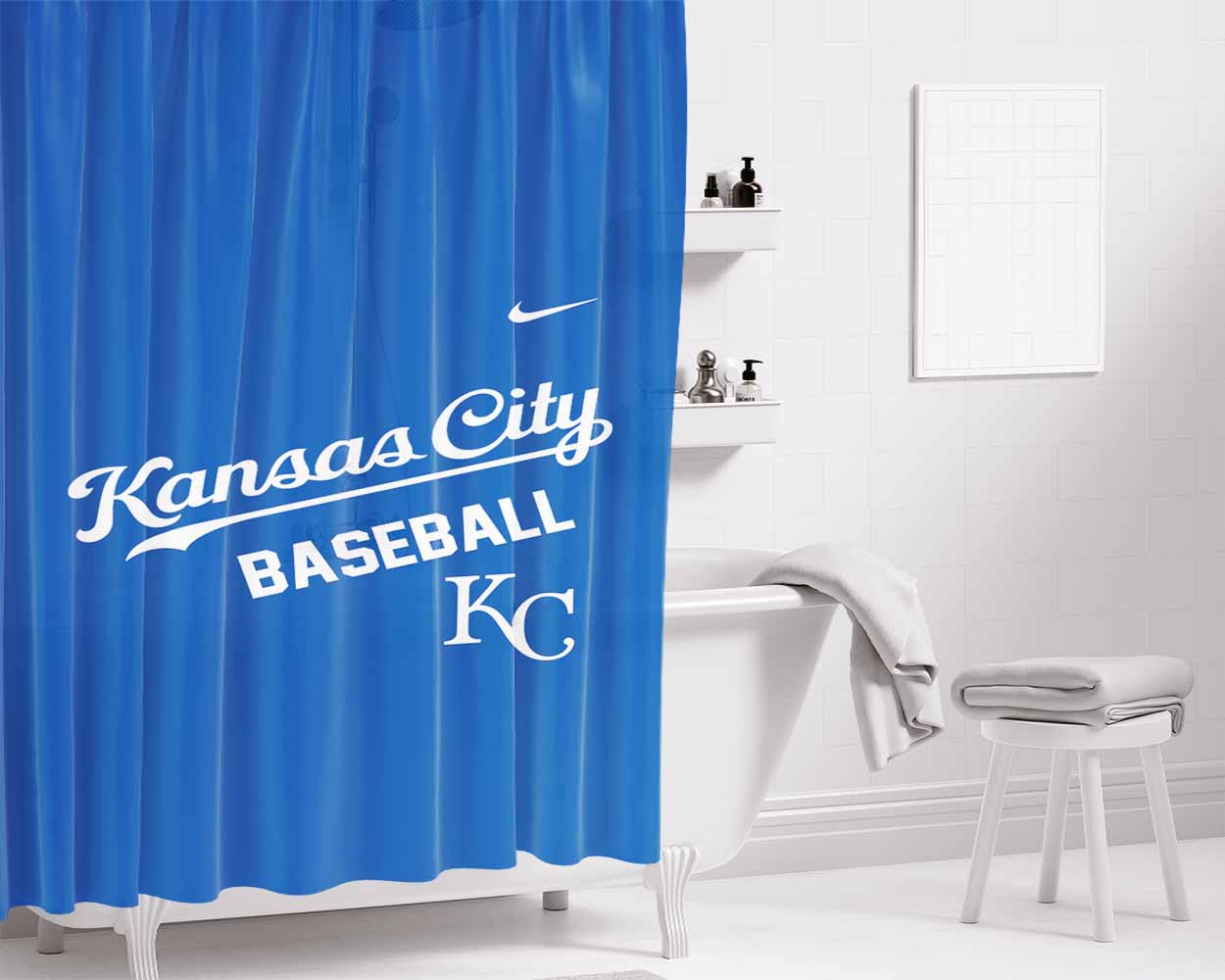 Kansas City Kc Baseba Bathroom Shower Curtain Fabric Waterproof | 66 X 72 Inch