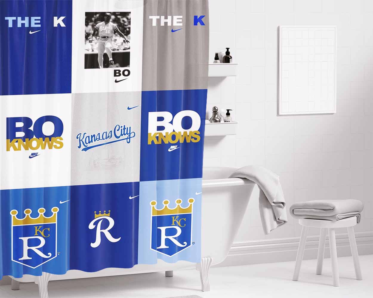 Kansas City Royals Logo Collage Bathroom Shower Curtain Fabric Waterproof | 66 X 72 Inch