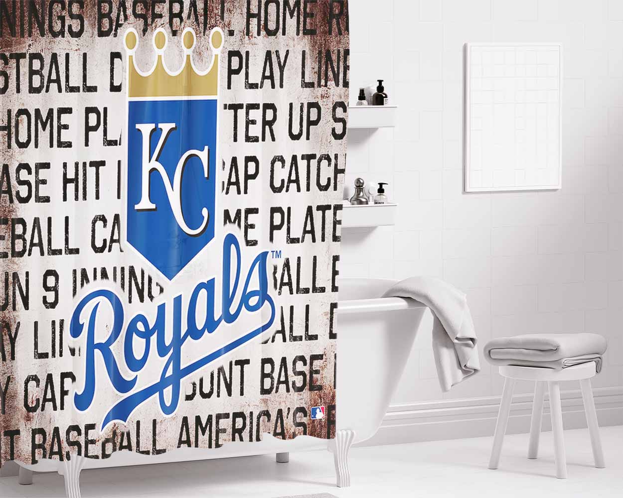 Kansas City Royals Logo On Typogr Bathroom Shower Curtain Fabric Waterproof | 66 X 72 Inch