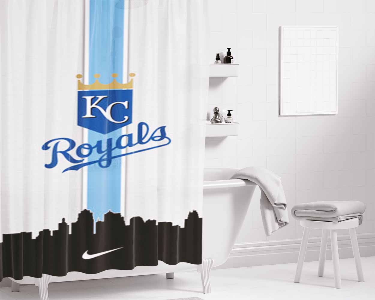 Kansas City Royals Bathroom Shower Curtain Fabric Waterproof | 66 X 72 Inch