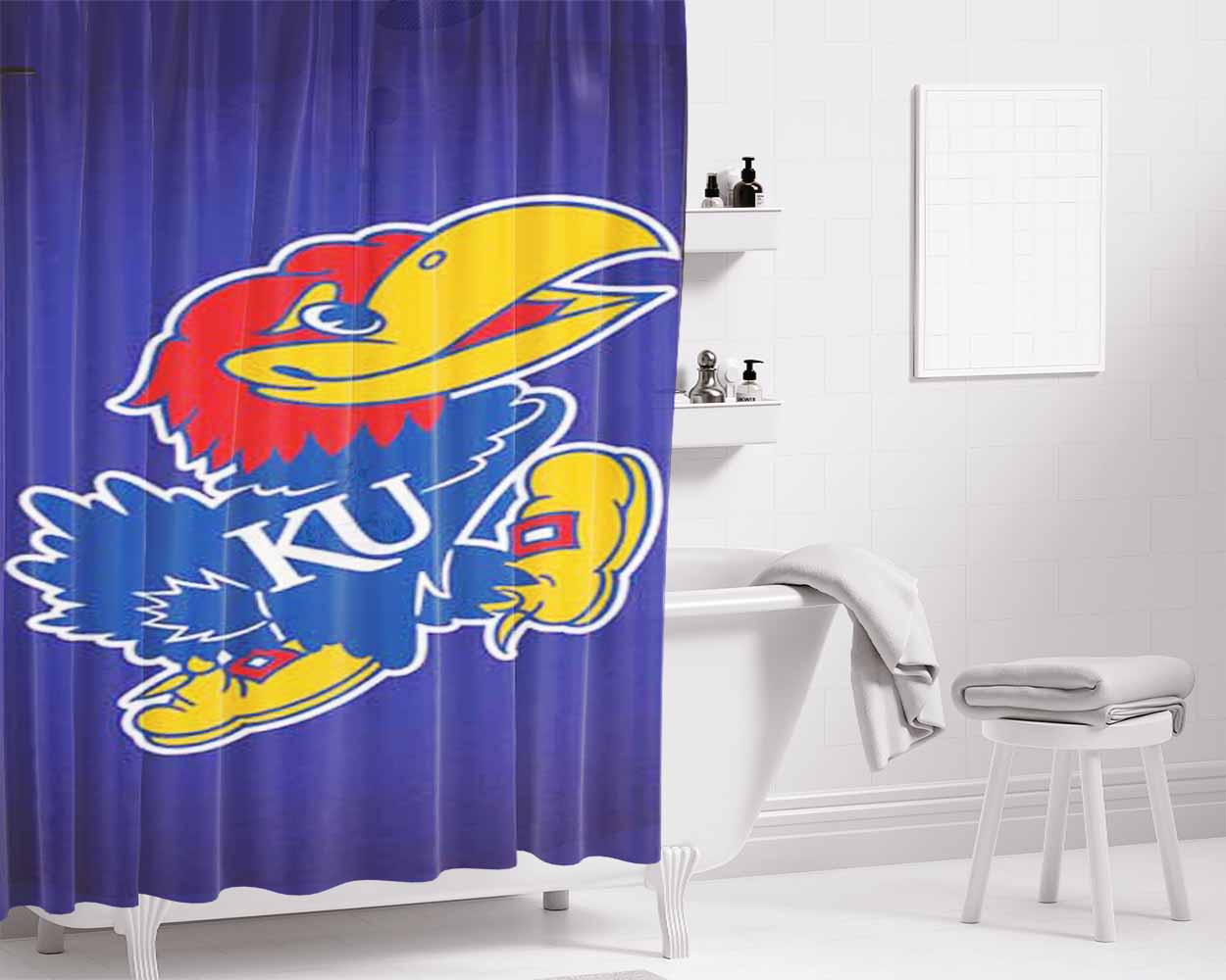 Kansas Jayhawks Big Blue Fade Bathroom Shower Curtain Fabric Waterproof | 66 X 72 Inch