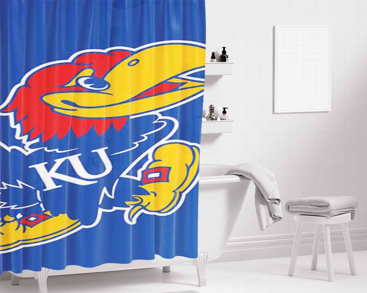 Kansas Jayhawks Logo Tilted Bathroom Shower Curtain Fabric Waterproof | 66 X 72 Inch