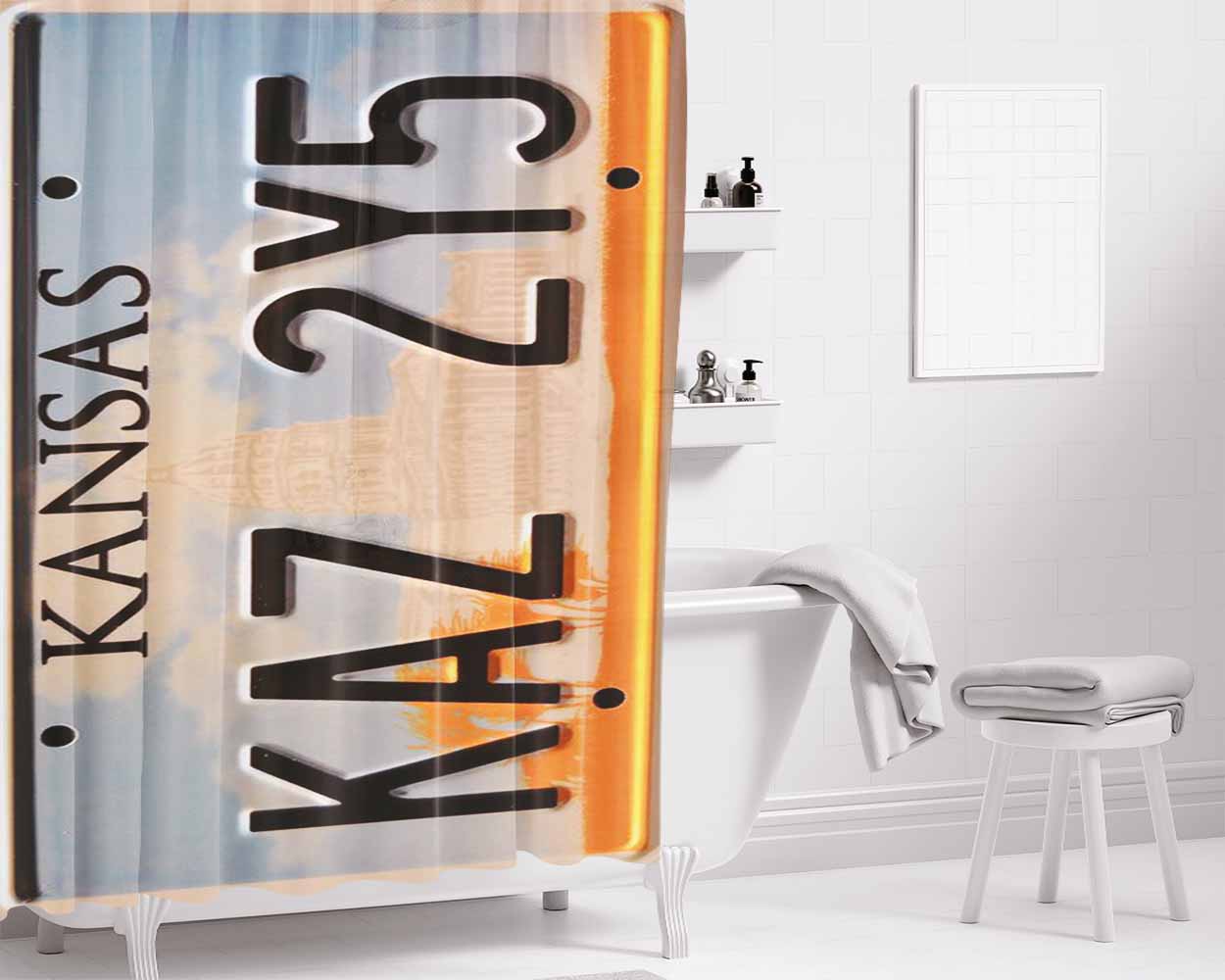 Kansas License Plate Bathroom Shower Curtain Fabric Waterproof | 66 X 72 Inch