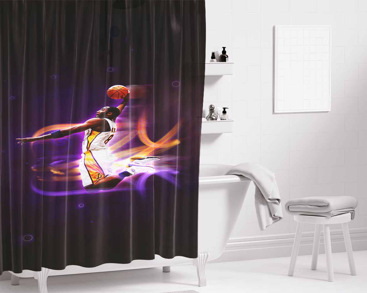 Kobe Slamdunk Glowing Bathroom Shower Curtain Fabric Waterproof | 66 X 72 Inch