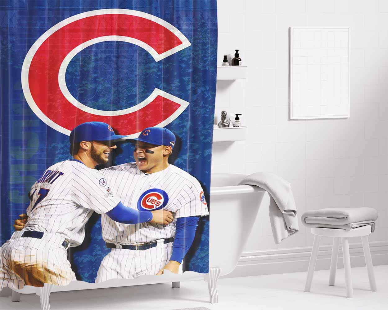 Kris Bryant X Rizzo Chicago Cubs Bathroom Shower Curtain Fabric Waterproof | 66 X 72 Inch