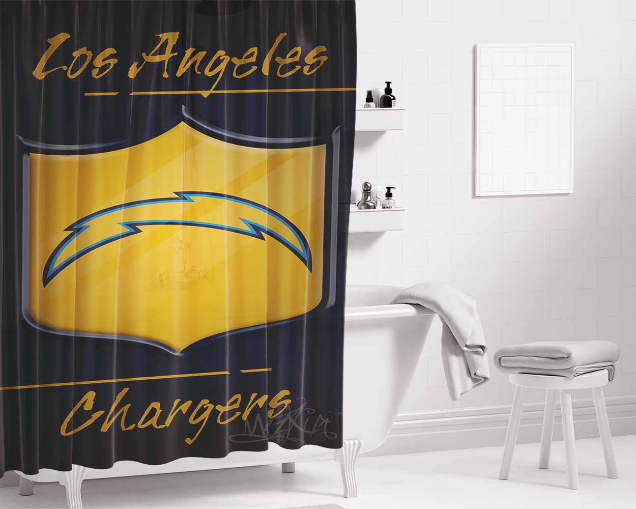 La Chargers, Afc, Blue, California Bathroom Shower Curtain Fabric Waterproof | 66 X 72 Inch