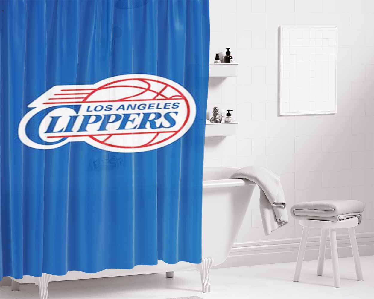 La Clippers Logo On Blue Bathroom Shower Curtain Fabric Waterproof | 66 X 72 Inch