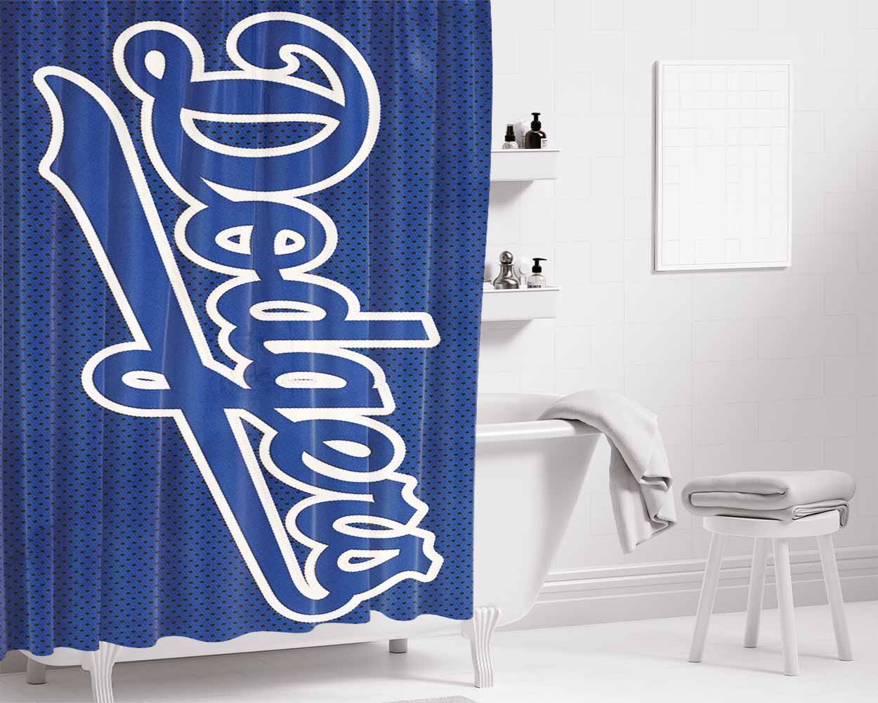 La Dodgers Font Bathroom Shower Curtain Fabric Waterproof | 66 X 72 Inch