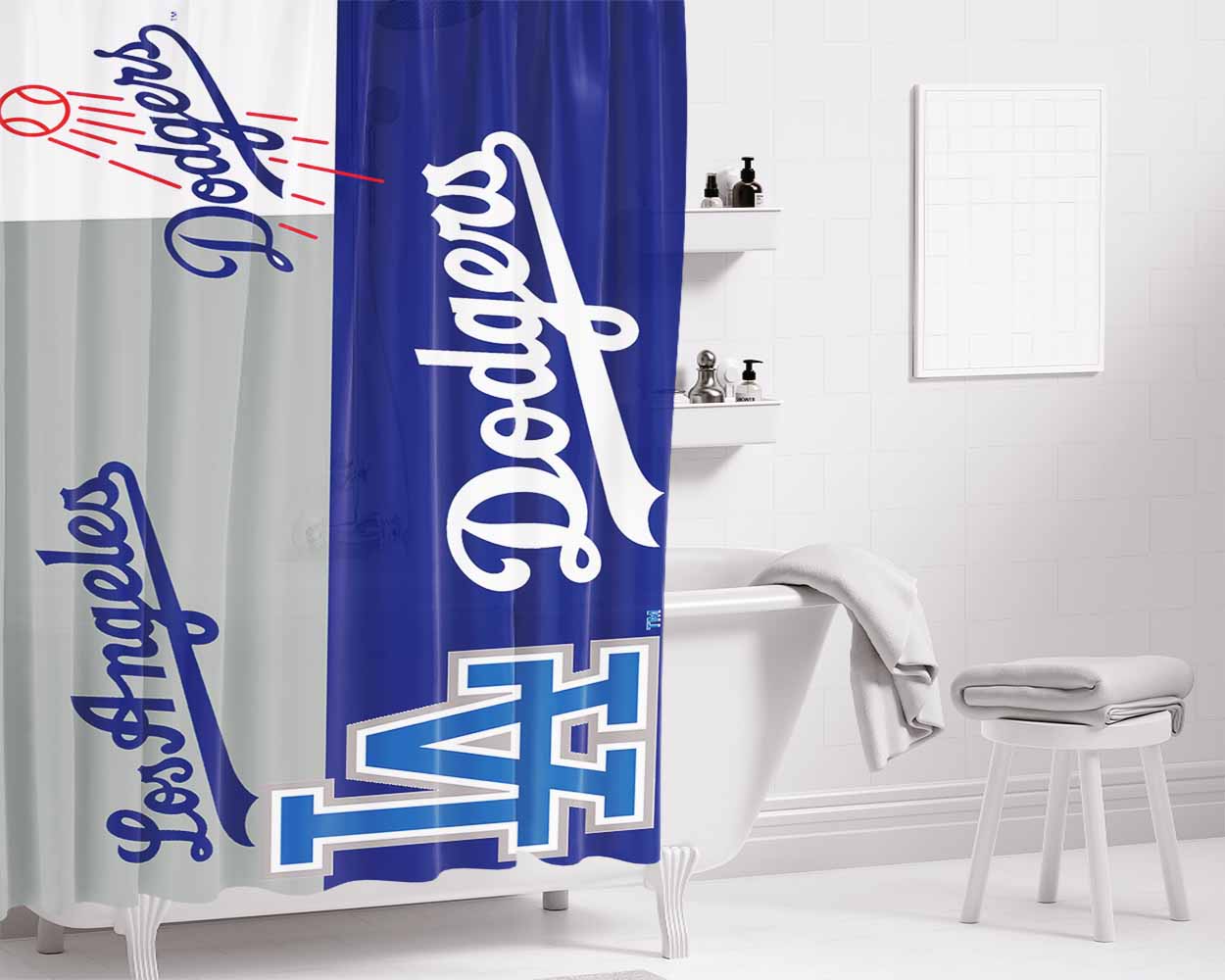 La Dodgers Logo Bathroom Shower Curtain Fabric Waterproof | 66 X 72 Inch
