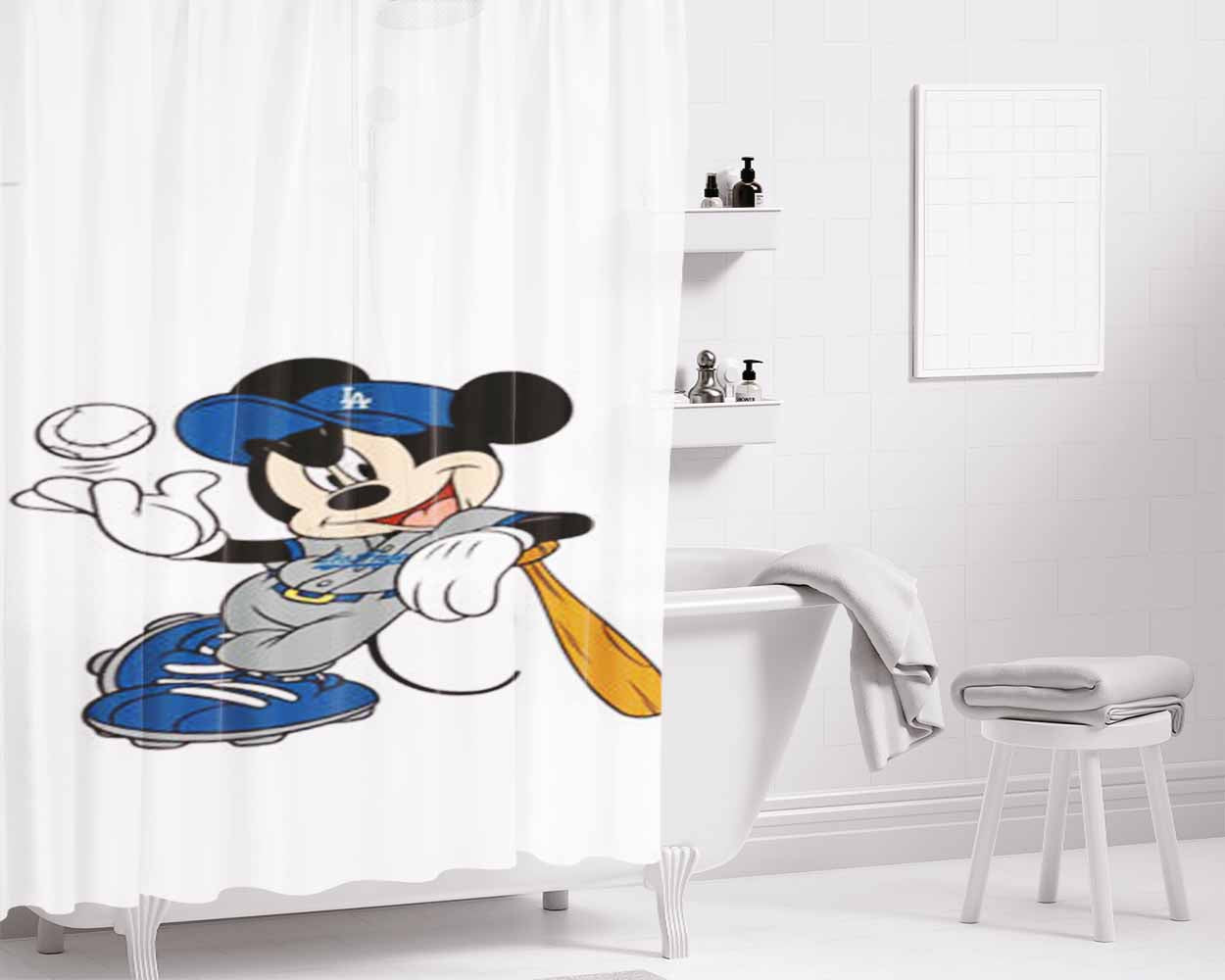La Dodgers Mickey Mouse Bathroom Shower Curtain Fabric Waterproof | 66 X 72 Inch